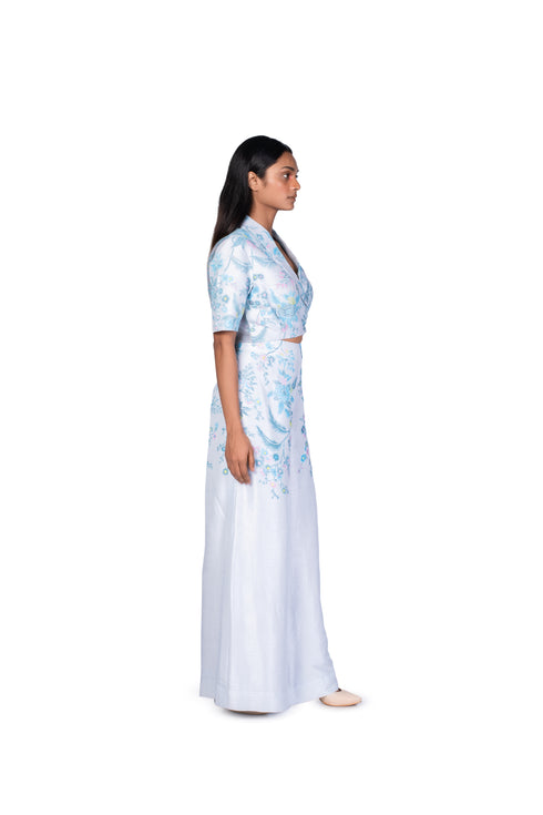 Sky Blue wallpaper handpainted Sheer-Back Top and Pants